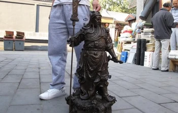 

31 Chinese Bronze Copper Nine Dragon Guan Gong Guan Yu warrior Hold Sword Statue