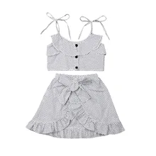 Новая футболка для маленьких девочек от 2 до 7 лет Топы+ юбка с бантом летняя одежда