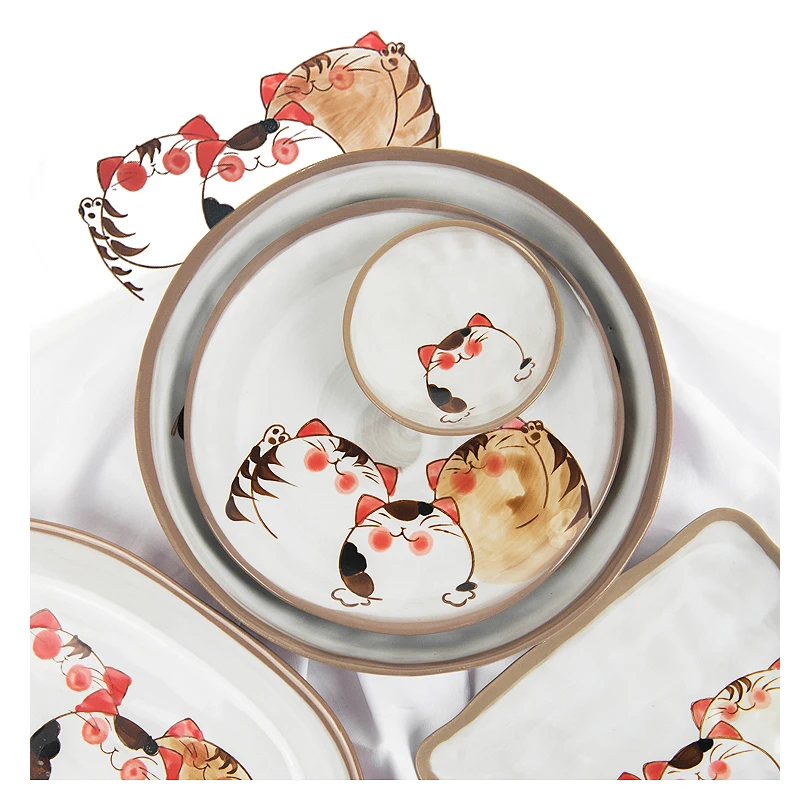 Japanese Style Cute Cats Dishes Under Glazed Tableware Cake Dessert