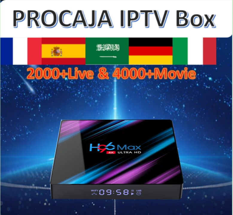 H96MAX 16/32/64G Android9.0 Smart TV Box&French PROCAJA Subscription 2000+Live&4000+Vod France Spain Arabic IPTV Set Top Box