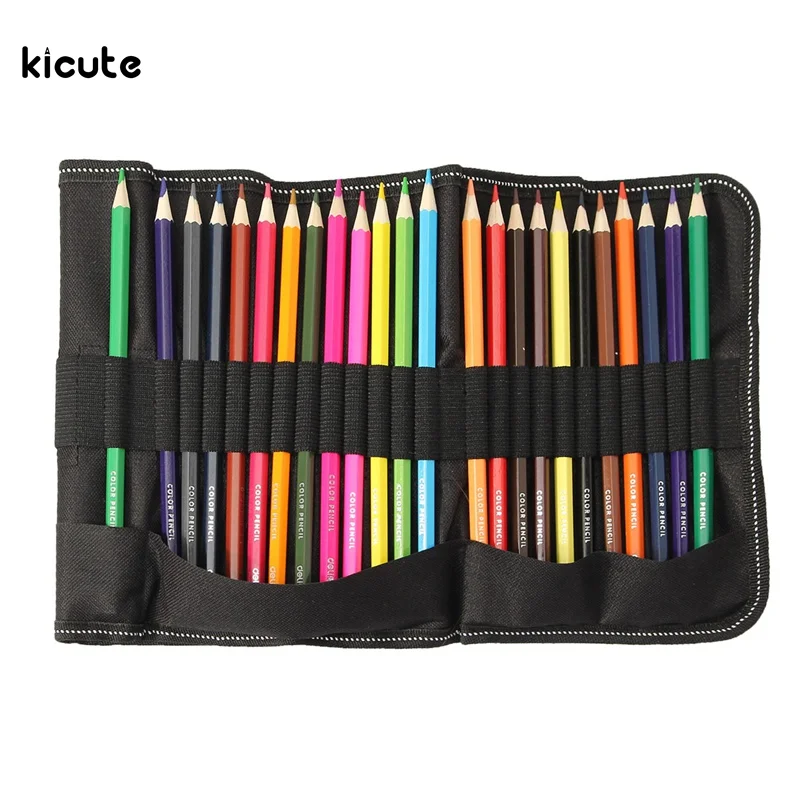 

36/48 Holes Pencil Bag Newest Roll Up Pencil Case Black Canvas Pencil Roll Up Storage Stationery Art Supplies School Stitionery