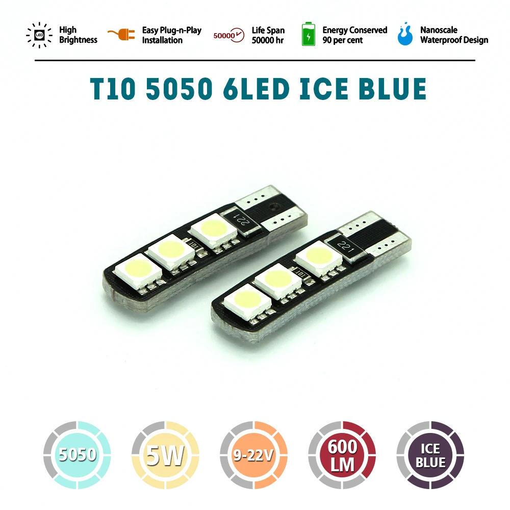12V LED T10 W5W 5050 SMD 6 led Canbus 1.2W Auto Car RGB Interior Dome Wedge Reading Light Strobe Lamp Bulb With Remote Control | Автомобили