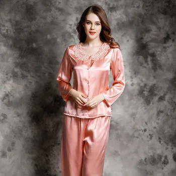 

CEARPION Women Pajama Set 2Pcs Shirt & Pants Nightgown Silk Natural Sleepwear Elegant Pajamas Suit Female Lounge Wear