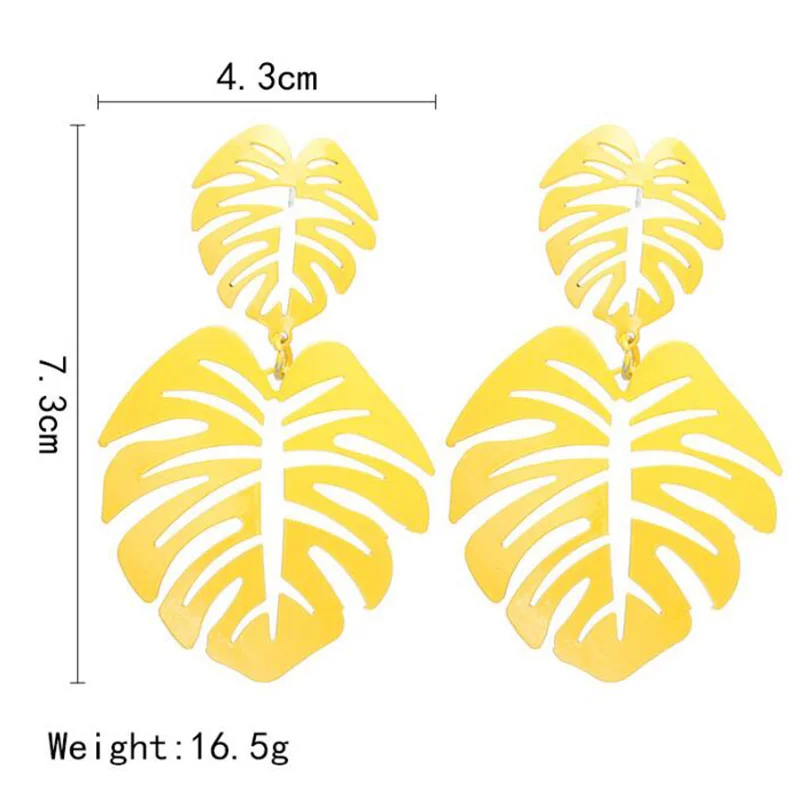 Новые преувеличенные богемные цветные металлические полые Двойные листья кокосового пальмового листа большие пляжные серьги для женщин и девушек большие серьги