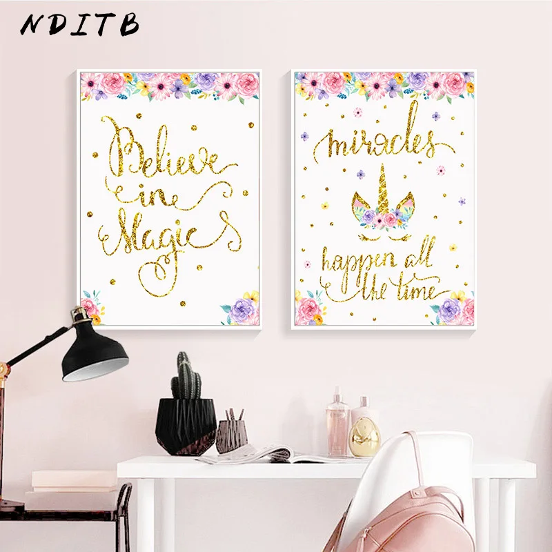

Baby Nursery Quotes Wall Art Canvas Painting Unicorn Poster Print Minimalist Nordic Kids Decoration Picture Child Bedroom Decor