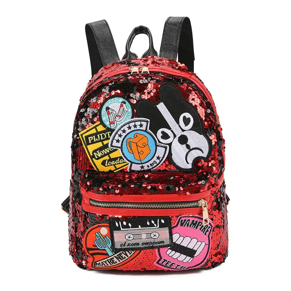 PinShang Для женщин рюкзак стильный, с блеском, рюкзак для путешествий, сумка для ноутбука рюкзак Для женщин большой Ёмкость школьный ZK30 - Цвет: red