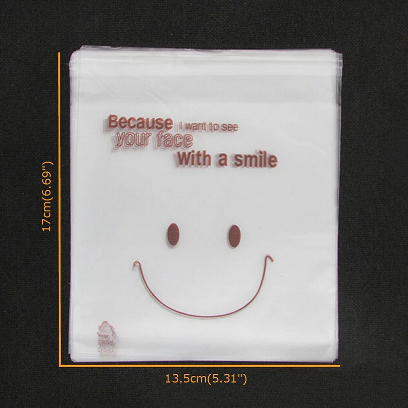 50pcs/lots  6.69" x 5.31" Smiley Face Self Adhesive Packing Plastic Candy Cookie DIY Bags Gift