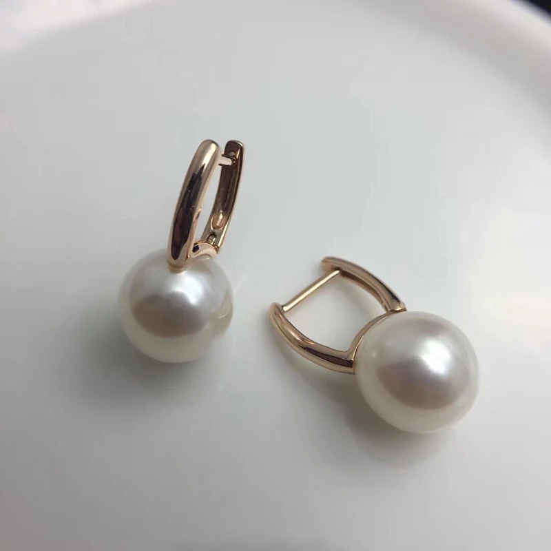Sinya Au750 Gold Hoop earring with Natural Round 9.5mm pearls fashion design jewelry for women girls Mum 2018 best gift New (7)