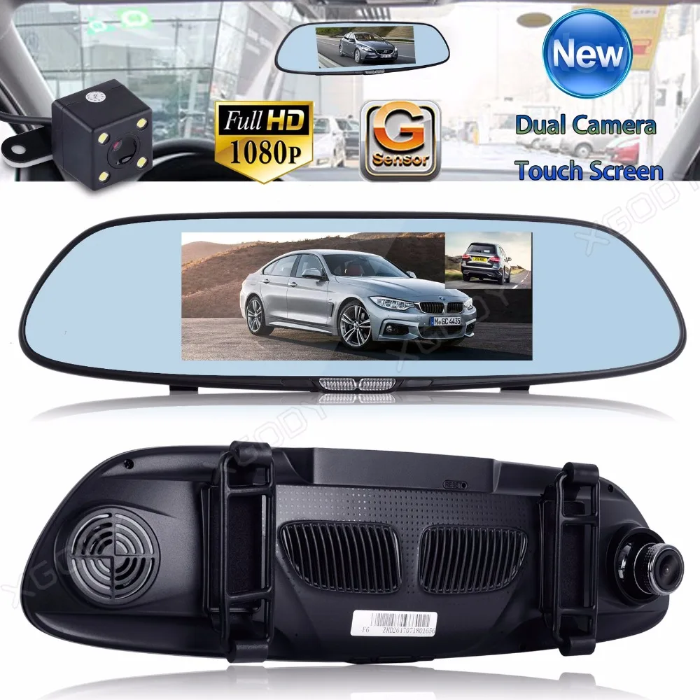 Goede 7 inch Dual Lens voor en Achterkant View Dash Camera Video Recorder Omkeren Voertuig Auto Dashcam Achteruitkijkspiegel Auto DVR nachtzicht