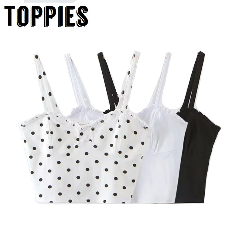 

2019 Summer Sexy Camisole Tops French Wave Point White Black Tanks Women Vacation Beach Cropped Tops
