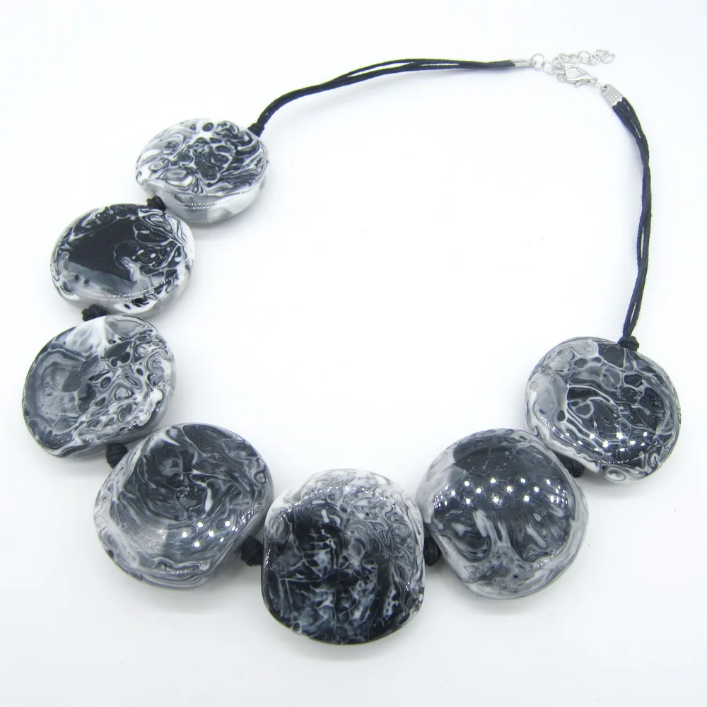 

Grey Nature Swirls Look Wax Cord Knotted Women`s Fashion Large Beaded Collar Necklace