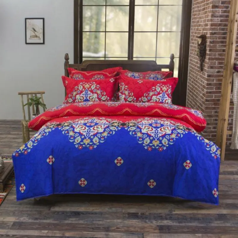 

4pcs Bed Setting Jiangnan Printing Four Piece Bed Set 100% Polyester Fiber Ethnic Style Quilt Cover For Home 150*200cm