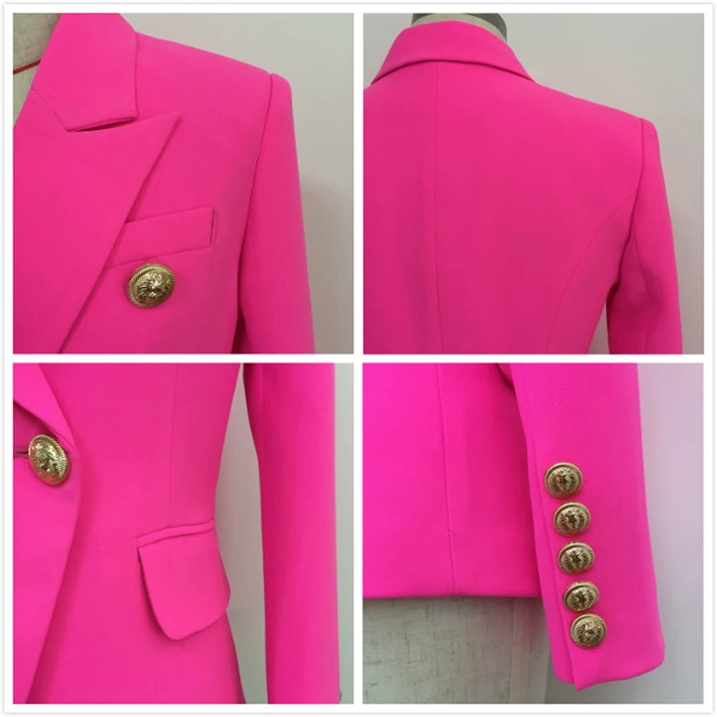 High Quality 2019 Slim Women's Blazer Jacket Coat Lion Buttons Double Breasted Phosphor Office Ladies Blazers Outerwear Female