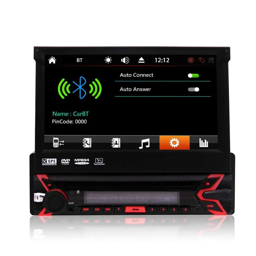 Eincar Автомобильный цифровой медиаприемник, встроенный Bluetooth и USB Прямое управление одиночный Din автомобильный DVD/CD плеер 7 дюймов Retract