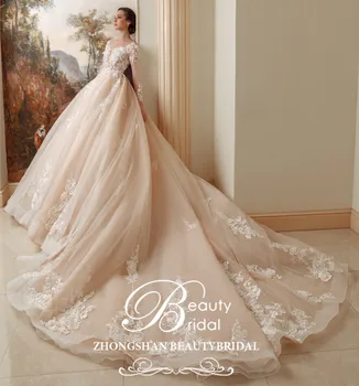 شراءالزفاف Dress2019 شمسيّة دانتيل عالية الجودة تركيا كم كاب فاخر الزفاف فستاين سهرة/فساتين الحفلات Vestidos دي Novia زائد حجم فساتين XF17032-1