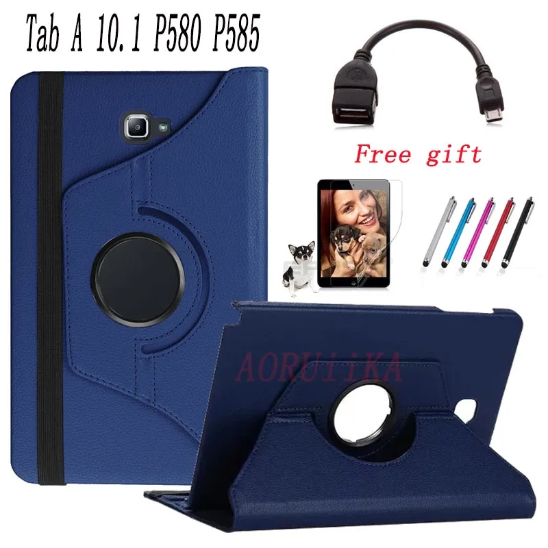

Screen film+pen+360 Degree Rotating PU Leather Cover For Samsung Galaxy Tab A A6 10.1 2016 P580 P585 With S Pen Tablet Case capa