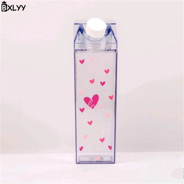 Cute Sakura Strawberry Water Bottle Milk Box Shape Transparent Plastic