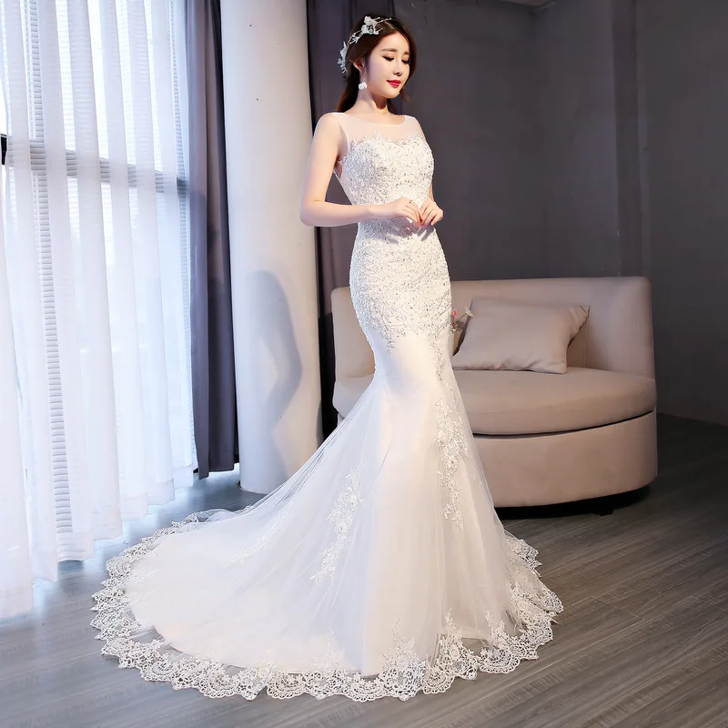 

Luxury Sexy Backless Mermaid Train Lace Appliques Wedding Dress 2018 New Fashion Korean Style A-line bride Vestido De Noiva