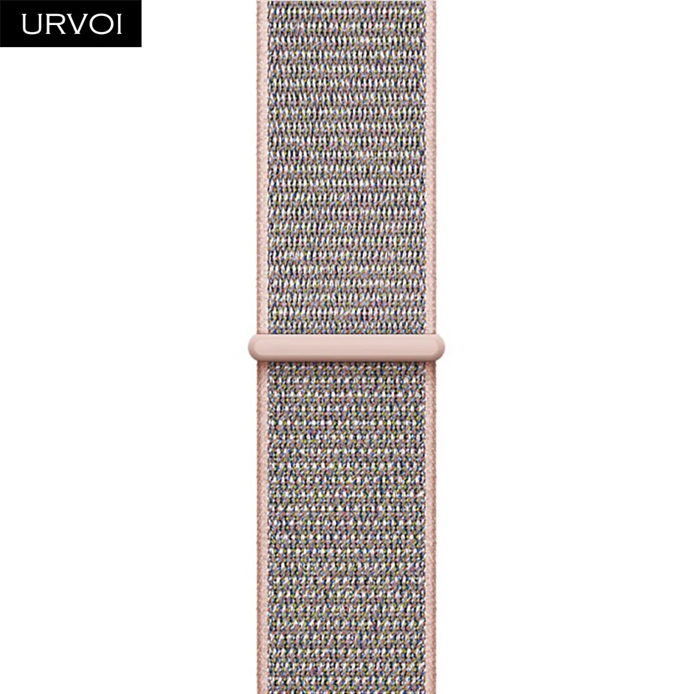 URVOI, Спортивная петля для apple watch, серия 4, 5, 3, 2, 1, ремешок для iwatch, двухслойный Воздухопроницаемый ремешок, тканый нейлоновый дракон, фрукты, 44 мм - Цвет ремешка: Pink Sand