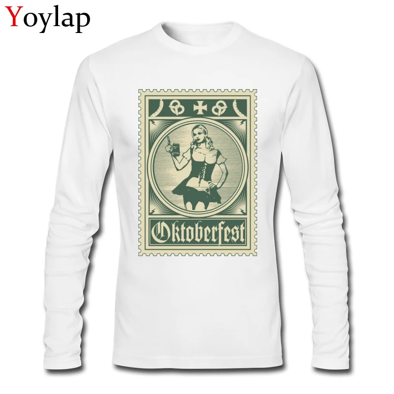 O-Neck T Shirt Slim Fit Summer Fall Tops T Shirt Long Sleeve for Male Special Cotton Fabric Oktoberfest Stamp Normal Clothing Shirt Oktoberfest Stamp white