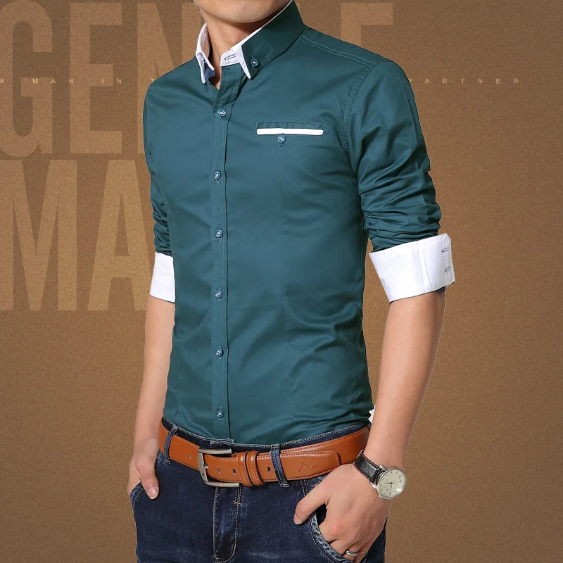 mens slim fit green shirt
