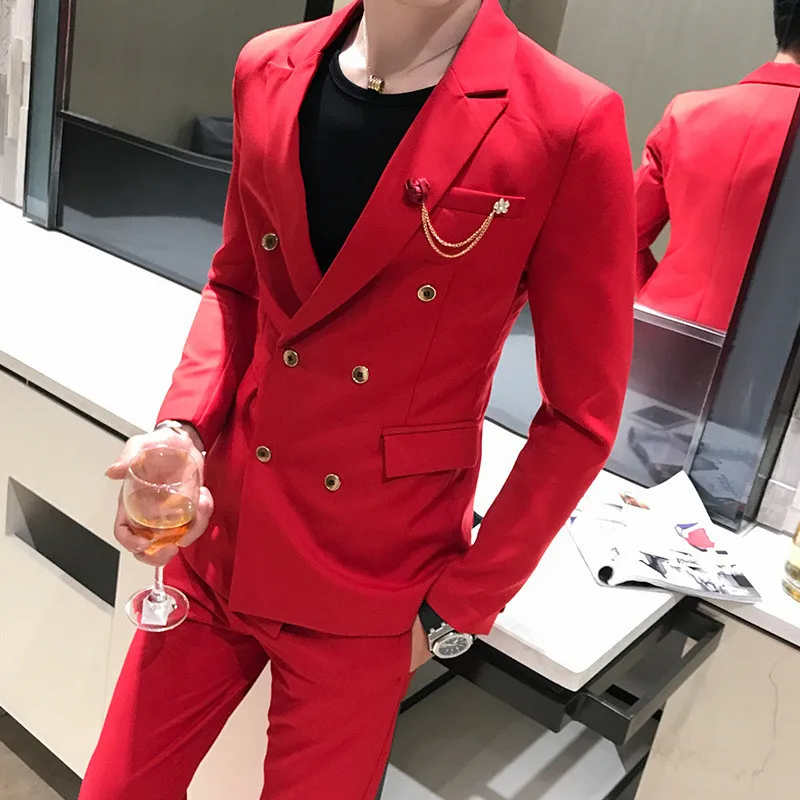 Cheap Price for  Men's suit two-piece suit (jacket + pants) men's solid color double-breasted business casual suit w