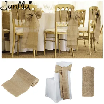 

15x240cm Burlap Wedding Chair Sashes Bowknot Belt Natural Jute Burlap Ribbon Wedding Chair Covers Bow Wedding Chair Decoration