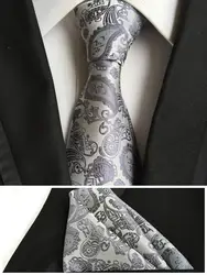 Мода 2017 г. галстуки Классический Для мужчин серебристо-серый галстук комплект с высокое качество Handerchief