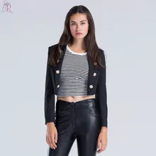 Для женщин блейзер тонкий Короткое пальто на пуговицах с длинным рукавом открытой передней Повседневное улица Весенняя мода