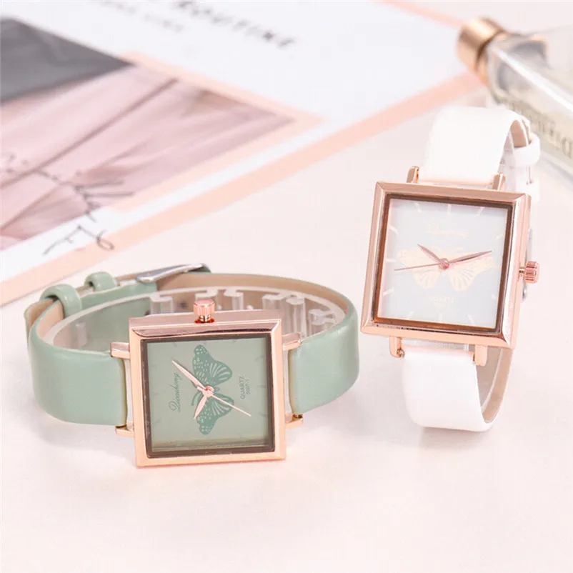 NEW Women's watches casual watches Square Watch leather Cartoon Butterfly Dial Quartz Watch Wrist Watch Relogio Masculino Y19 (1)