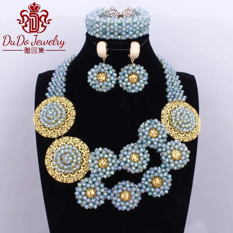 

Chunky Water Green Crystal Beads Women Necklace Bridal Fashion Jewelry Wedding African Beads Jewelry Set Hot 2017 Free Shipping