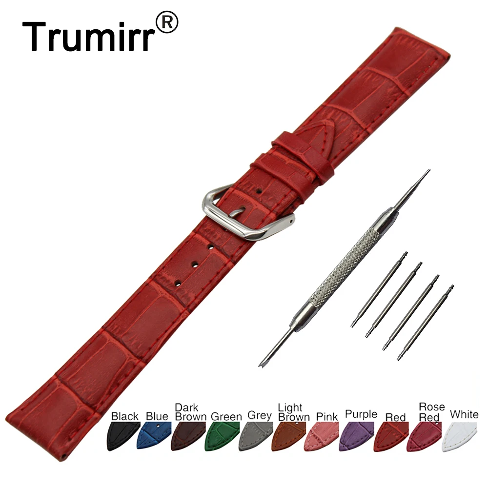 18mm 19mm 20mm 21mm 22mm Croco Genuine Leather Watch Band for Seiko Stainless Steel Pin Buckle Strap Wrist Belt Bracelet + Tool | Наручные