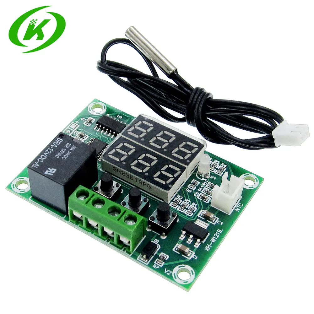 XH-W1219 12 В постоянного тока двойной светодиодный цифровой дисплей термостат