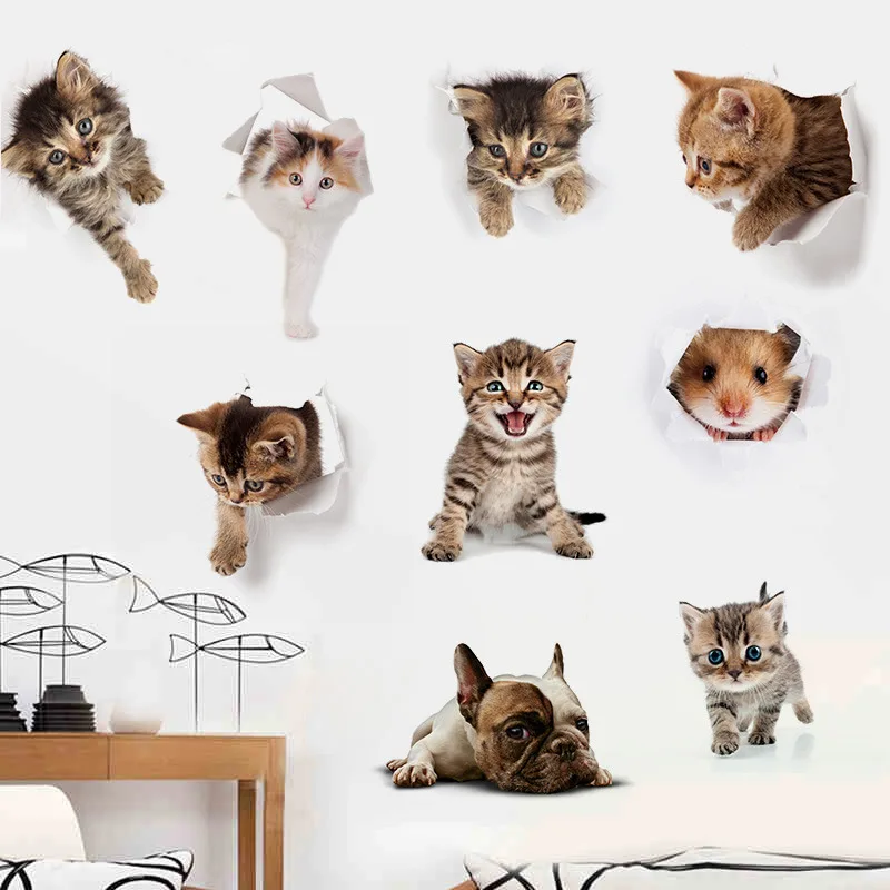 

Cute Cat Dog 3D Wall Sticker Bathroom Toilet Kids Room Decoration Wall Decals Sticker Refrigerator Waterproof Art Poster TB Sale