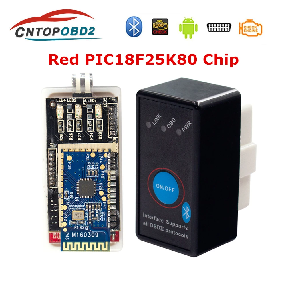 ELM327 V1.5 красный Чип PIC18F25K80 Bluetooth OBD2 J1850 elm327 v1.5 с кнопкой включения OBDII ELM 327 диагностический инструмент сканер