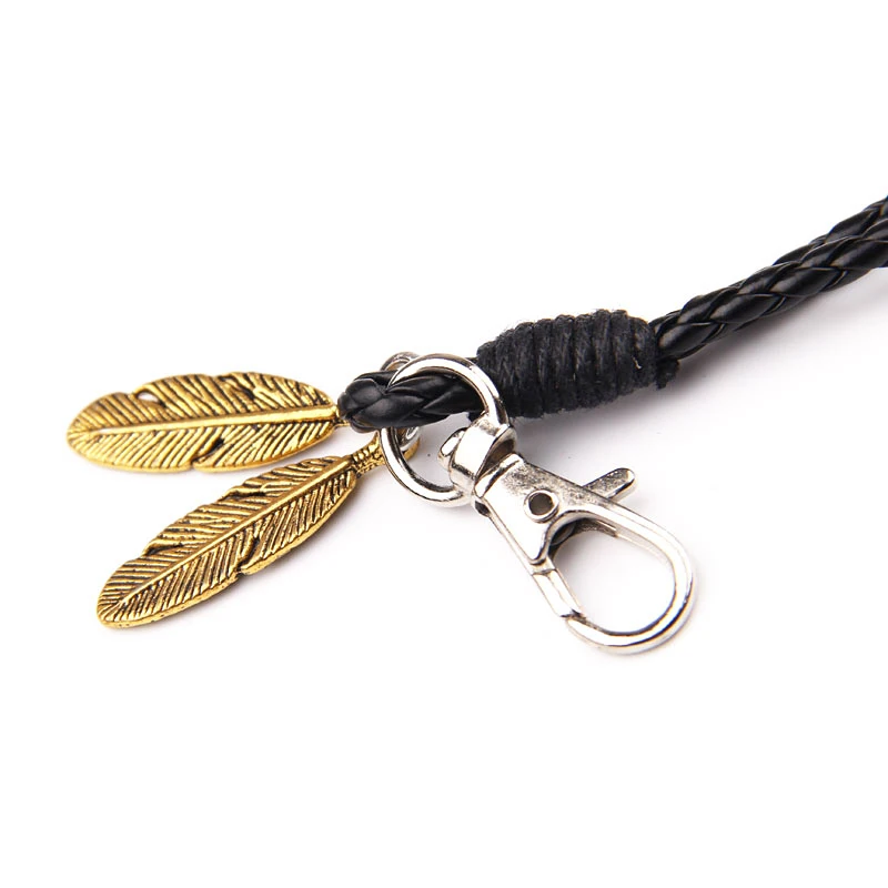NIUYITID Black PU Leather Men Bracelet Silver Feather Accessories Fashion Jewelry Man Bracelet For Wristband Male Charm (5)