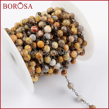 

BOROSA 5Meters Gold Color Mexican Crazy Agates Roundel Faceted Beads Rosary Chain Fashion Beaded Chains for Jewelry Making JT215
