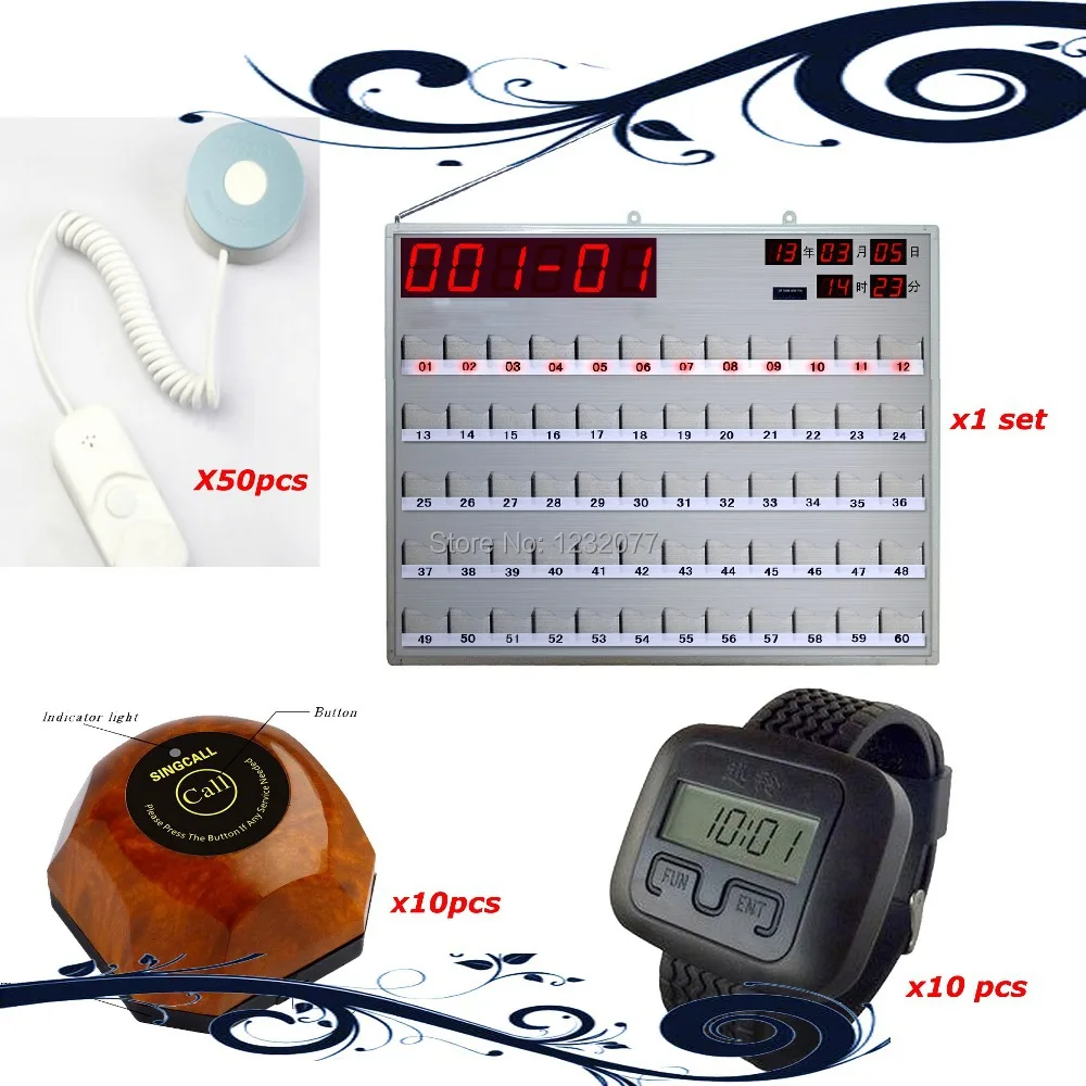 Singcall Wireless Calling System nursing home Caller table bell and black call number display that show 3 groups of numbers. |