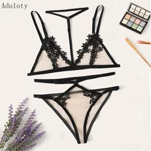 Сетчатый прозрачный бюстгальтер, нижнее белье, кружевное цветочное нижнее белье, сексуальное женское белье, кружевной бюстгальтер+ стринги без рукавов, укороченные топы на бретельках, стринги, 2 шт