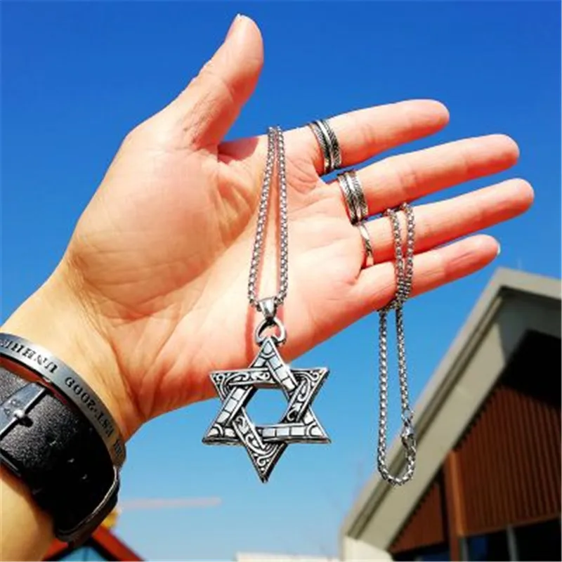 

2018 Classic Hexagram Pendants Necklaces For Men Religious Fashion Harajuku Stainless Steel Star of David Necklace Charm Jewelry