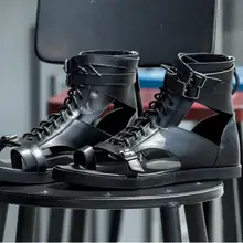 CH. KWOK/модные летние сандалии; мужская повседневная обувь из натуральной кожи на плоской подошве; сандалии-гладиаторы; Черная мужская обувь; пляжные шлепанцы на плоской подошве