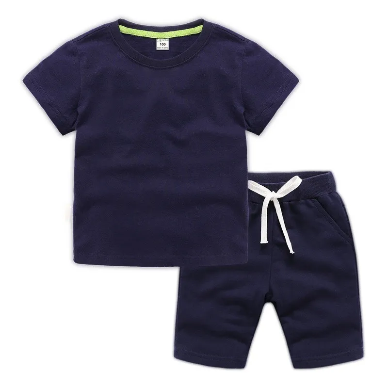 DE PEACH/летние комплекты одежды для мальчиков детские хлопковые футболки+ шорты комплекты из 2 предметов для мальчиков и девочек, комплект детской одежды для детей 1-12 лет - Цвет: Тёмно-синий