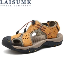 LAISUMK защита мыска Повседневное Для мужчин сандалии из мягкой кожи ручной работы sandalias hombres летние сандалии мужская обувь Hommes