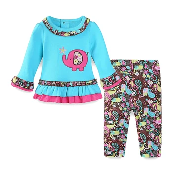 

Mudkingdom Baby Girls Sets Ruffles Elephant Applique Shirt Colorful Long Pants Outfits