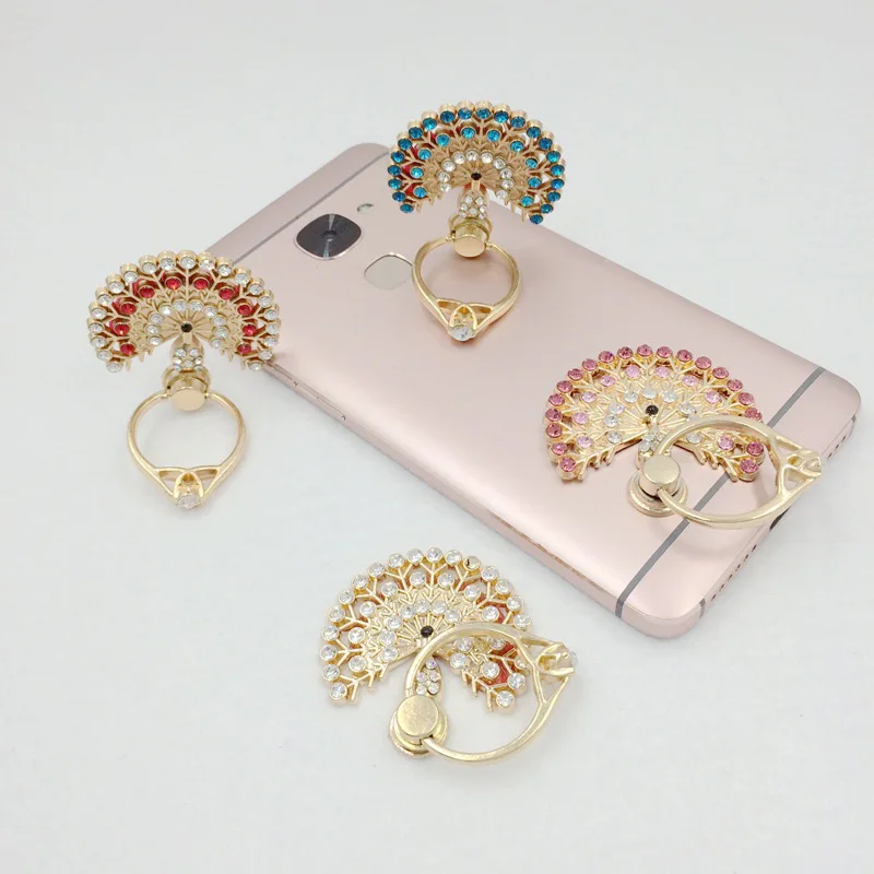 Diamond Ring Holder For iPhone Samsung Bracket Floral Stand For HUAWEI LG Flower Holder Sticker Lucky Clover Peacock