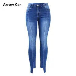 Для женщин сращены джинсы с ложные карманы сзади женщина Эластичный нерегулярные узкие джинсовые штаны брюки для женщин; Большие размеры