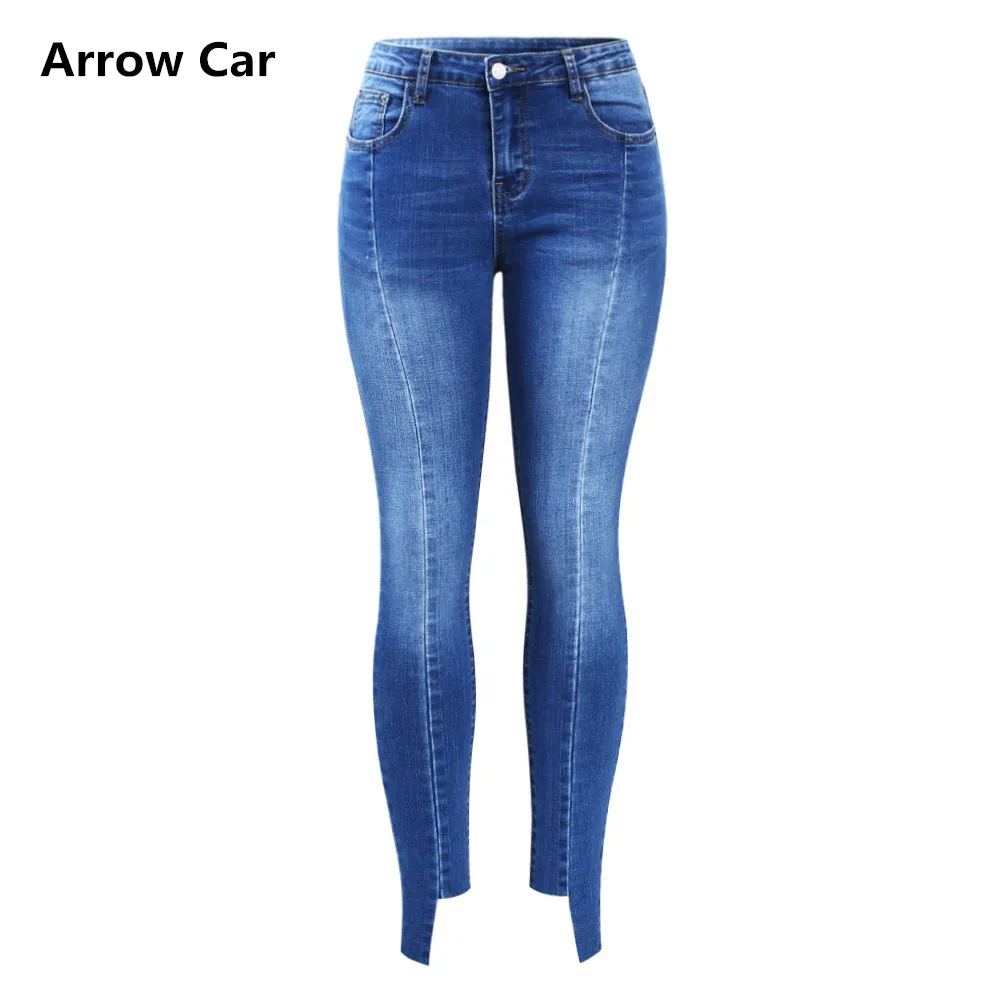 Women Spliced Jeans With Fake Back Pockets Woman Stretchy Irregular