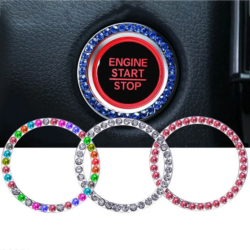 

Car Start Switch Button Decorative Bling Accessories Diamond Rhinestone Ring Circle Trim 38mm