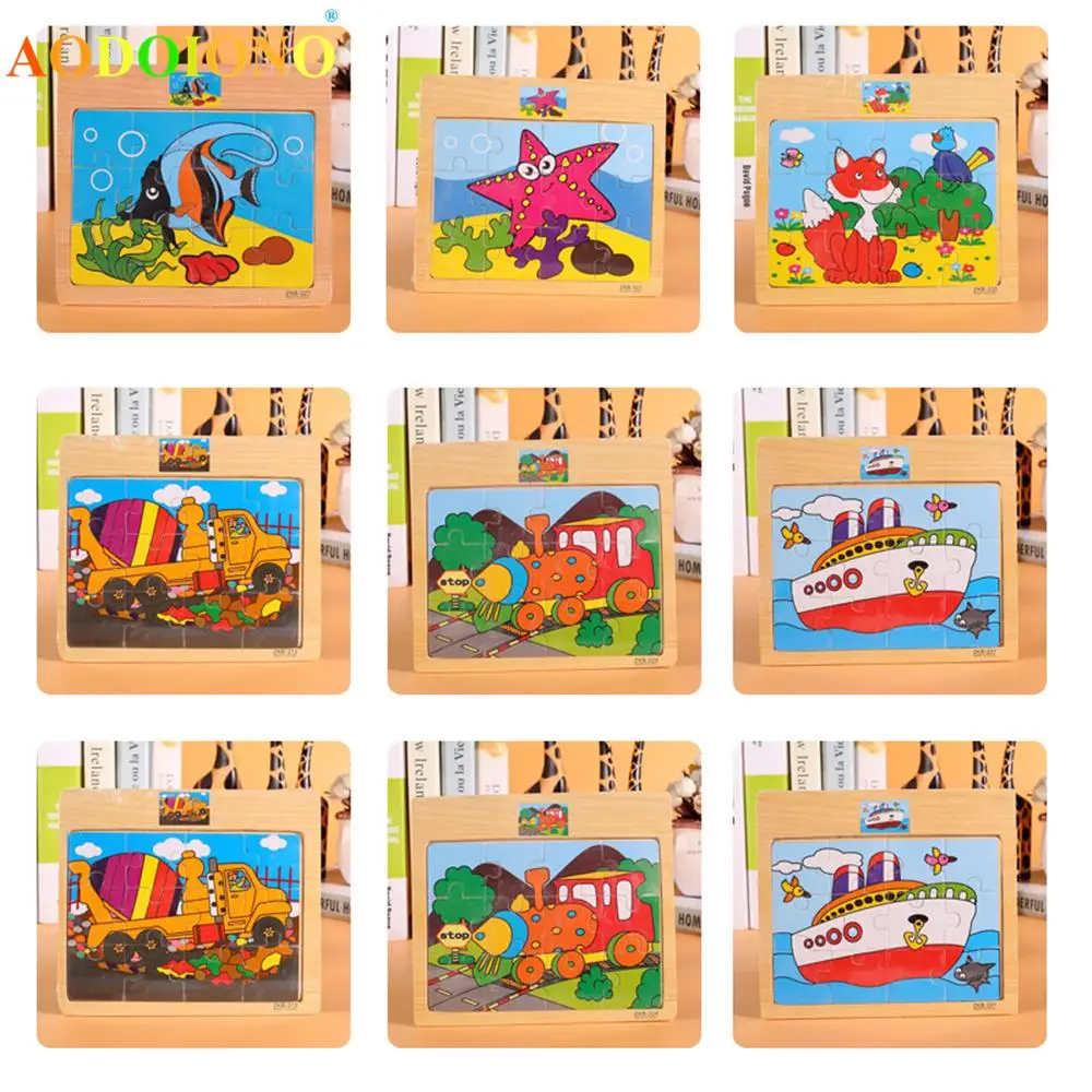 

Montessori Toys Educational Wooden Toys for Children Early Learning 3D Cartoon Animal Traffic Puzzle Toy Kids Math Jigsaw Games