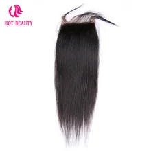Hot Beauty Hair Straight Peruvian Remy Hair 4*4 Lace Closure Natural Black Color Human Hair Closure 1PC
